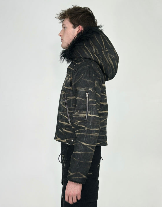 BLACK TIGER DYE DENIM HOODIE (MEN'S)